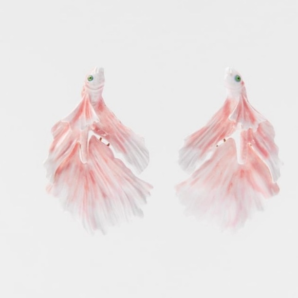 Zara Limited Edition Pink Fish Earrings NWT Goldfish Koi - Picture 2 of 7